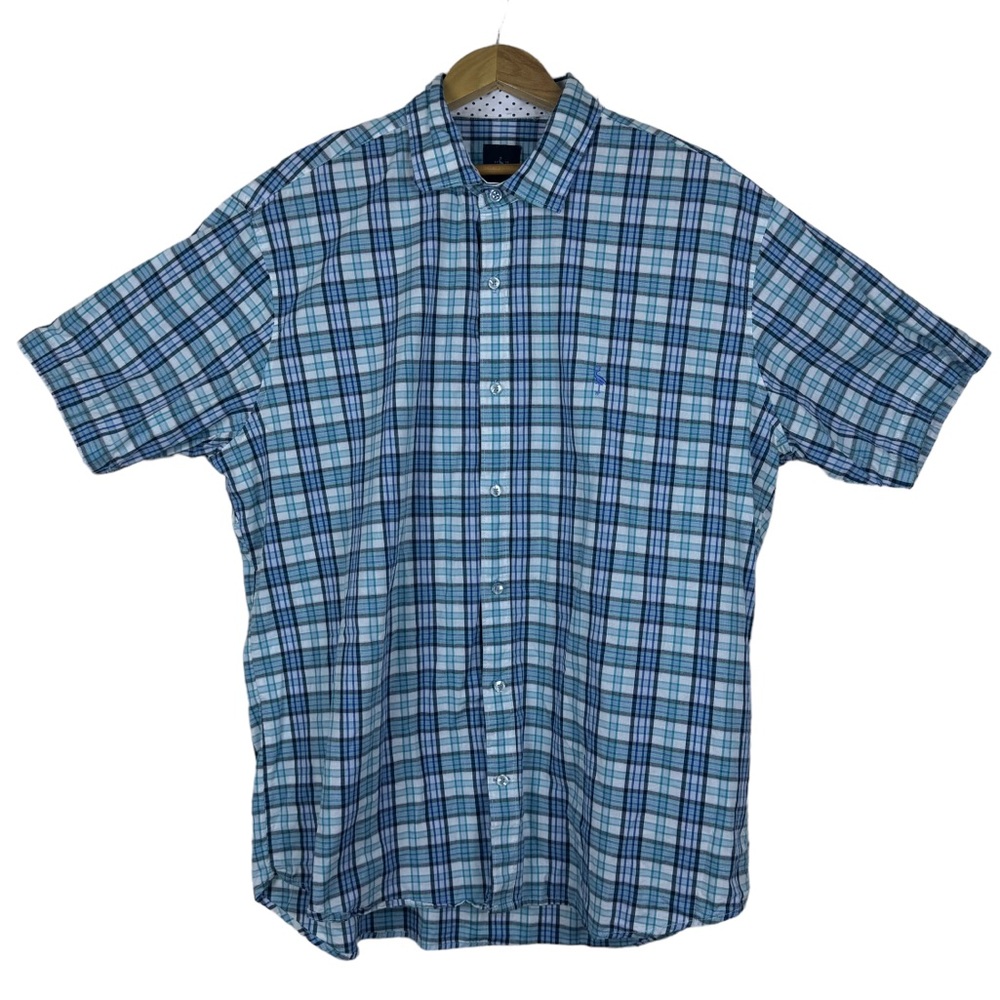 Tailorbyrd Men's Windowpane Print Button Down Shirt Size XL Summer Casual Blue